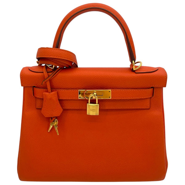 エルメス HERMES ケリー28 内縫い T刻 オレンジポピー GD金具 トゴ レディース ハンドバッグ