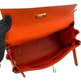 エルメス HERMES ケリー28 内縫い T刻 オレンジポピー GD金具 トゴ レディース ハンドバッグ