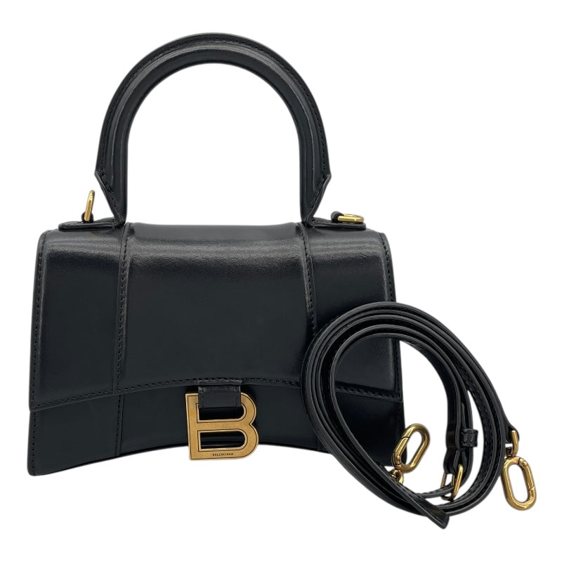 バレンシアガ BALENCIAGA アワーグラス XS 592833 ブラック レザー レディース ショルダーバッグ