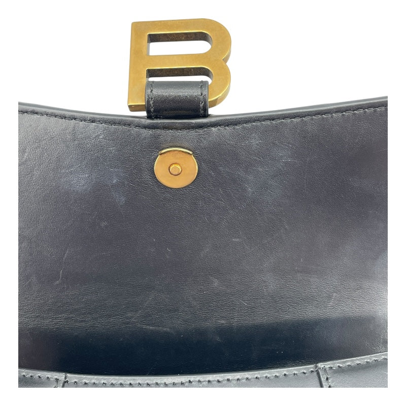 バレンシアガ BALENCIAGA アワーグラス XS 592833 ブラック レザー レディース ショルダーバッグ