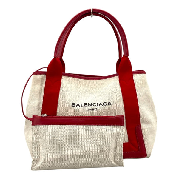 バレンシアガ BALENCIAGA ネイビーカバス S 339933 ベージュ/レッド キャンバス レディース トートバッグ