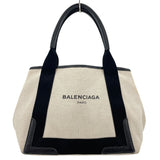バレンシアガ BALENCIAGA ネイビーカバスS 339933 アイボリーxブラック キャンバス/レザー レディース トートバッグ