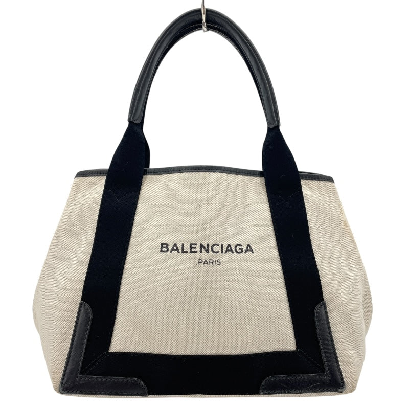 バレンシアガ BALENCIAGA ネイビーカバスS 339933 アイボリーxブラック キャンバス/レザー レディース トートバッグ