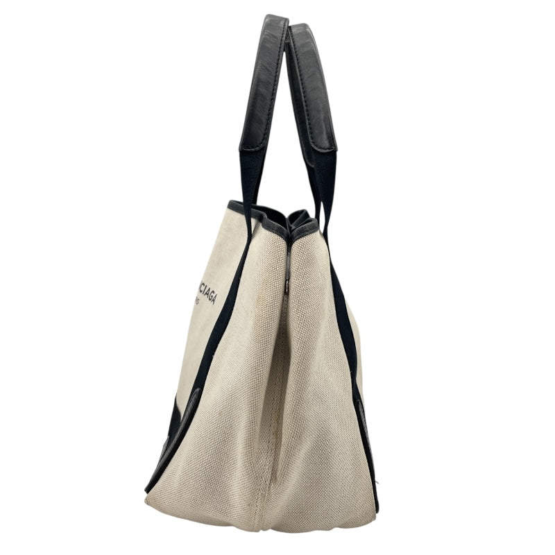 バレンシアガ BALENCIAGA ネイビーカバスS 339933 アイボリーxブラック キャンバス/レザー レディース トートバッグ