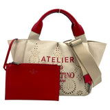 ヴァレンティノ VALENTINO アトリエ 2WAY バッグ ナチュラル/レッド キャンバス レディース ショルダーバッグ