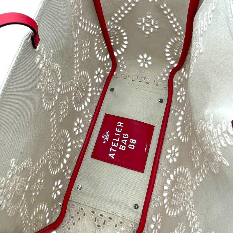 ヴァレンティノ VALENTINO アトリエ 2WAY バッグ ナチュラル/レッド キャンバス レディース ショルダーバッグ