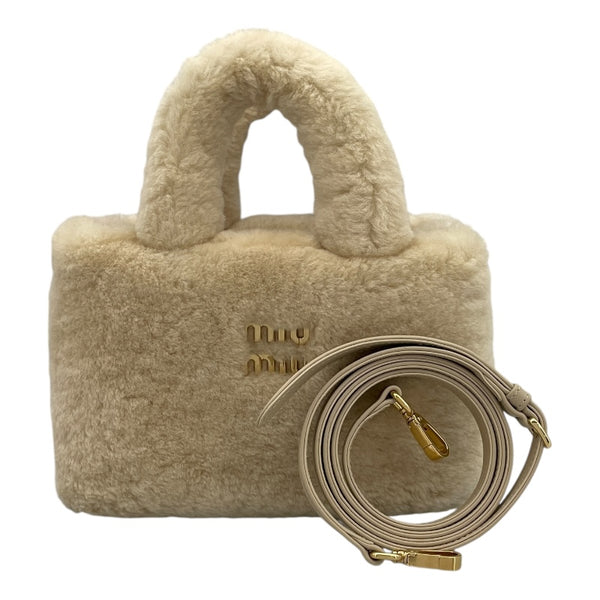 ミュウミュウ miu miu ハンドバッグ 5BA256 ベージュ ファー レディース ハンドバッグ