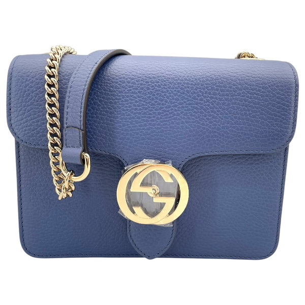 グッチ GUCCI インターロッキング チェーン 510304 ブルー レザー レディース ショルダーバッグ