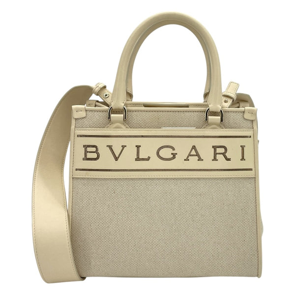 BVLGARI Rosenthal ロゴ2WAY ハンドバッグ アイボリー キャンバス レディース ハンドバッグ