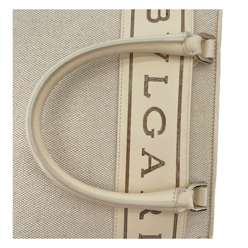 BVLGARI Rosenthal ロゴ2WAY ハンドバッグ アイボリー キャンバス レディース ハンドバッグ