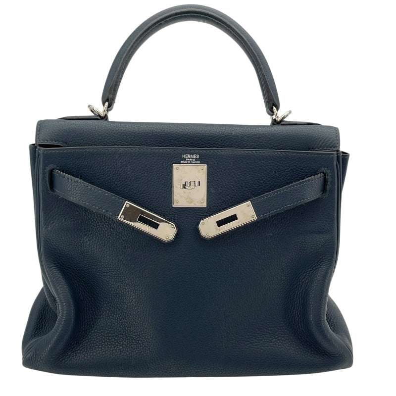 エルメス HERMES ケリー28 内縫い □M刻 ブルードプリュス SV金具 トゴ レディース ショルダーバッグ