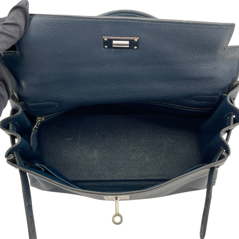エルメス HERMES ケリー28 内縫い □M刻 ブルードプリュス SV金具 トゴ レディース ショルダーバッグ