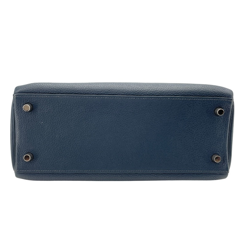 エルメス HERMES ケリー28 内縫い □M刻 ブルードプリュス SV金具 トゴ レディース ショルダーバッグ