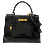 エルメス HERMES ケリー28 〇X刻 ブラック GD金具 ポロサス レディース ショルダーバッグ