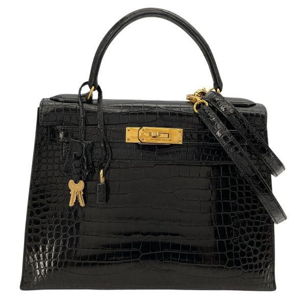 エルメス HERMES ケリー28 〇X刻 ブラック GD金具 ポロサス レディース ショルダーバッグ