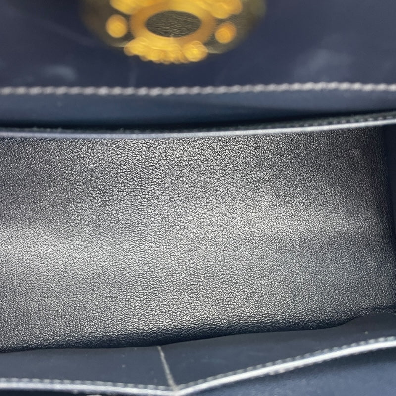 エルメス HERMES ダルヴィMM □C刻 ブルーインディゴ GD金具 ボックスカーフ レディース ハンドバッグ