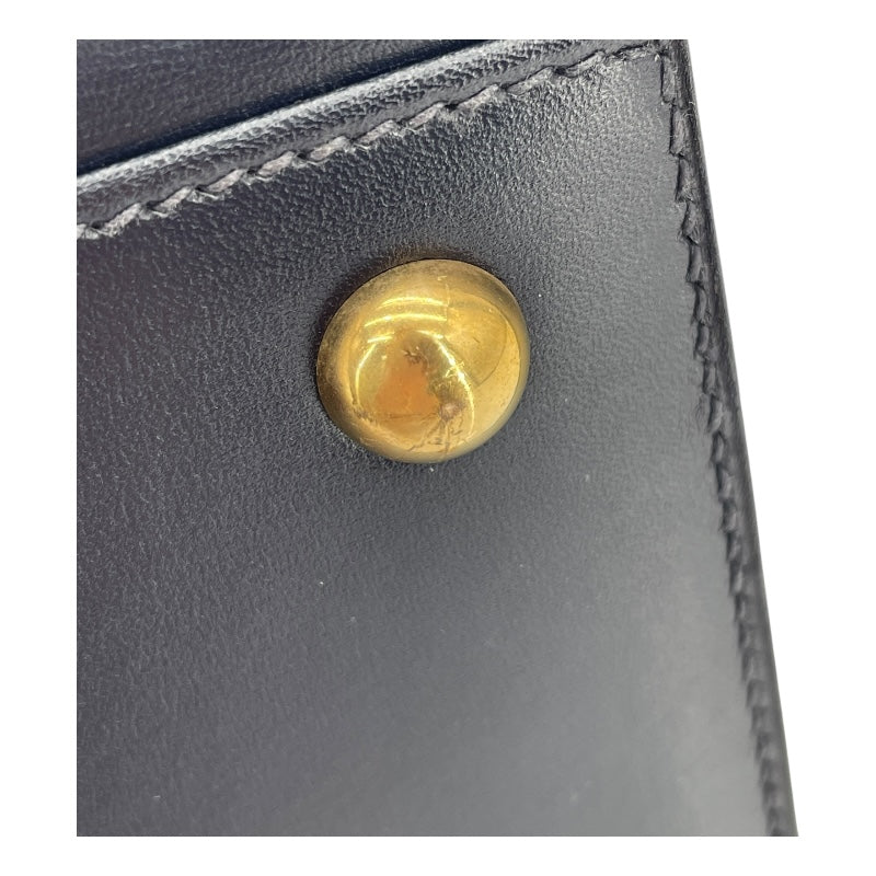 エルメス HERMES ダルヴィMM □C刻 ブルーインディゴ GD金具 ボックスカーフ レディース ハンドバッグ