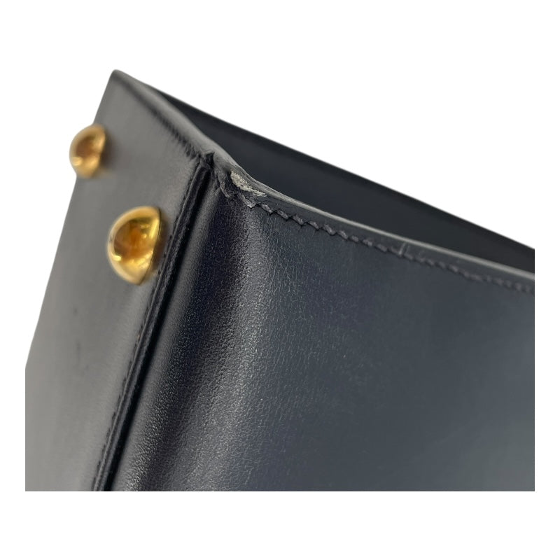 エルメス HERMES ダルヴィMM □C刻 ブルーインディゴ GD金具 ボックスカーフ レディース ハンドバッグ