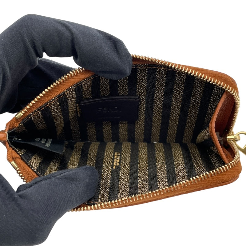フェンディ FENDI フラグメントケース 8M0472 ブラウン GD金具 レザー レディース カードケース