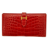 エルメス HERMES べアン T刻 ゼラニウム GD金具 アリゲーター レディース 長財布