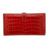 エルメス HERMES べアン T刻 ゼラニウム GD金具 アリゲーター レディース 長財布