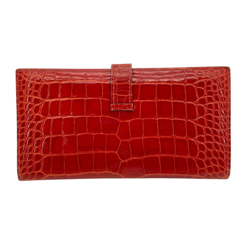 エルメス HERMES べアン T刻 ゼラニウム GD金具 アリゲーター レディース 長財布