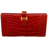 エルメス HERMES べアン T刻印 ゼラニウム ゴールド金具 アリゲーター レディース 長財布