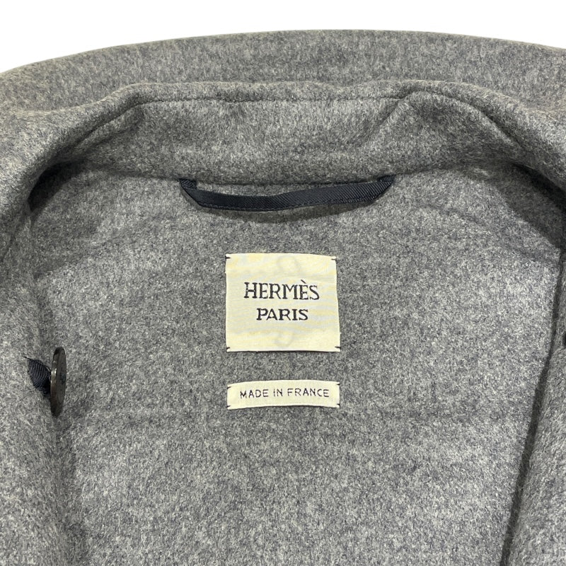 エルメス HERMES レザーパイピングコート グレー カシミヤ レディース その他アウター