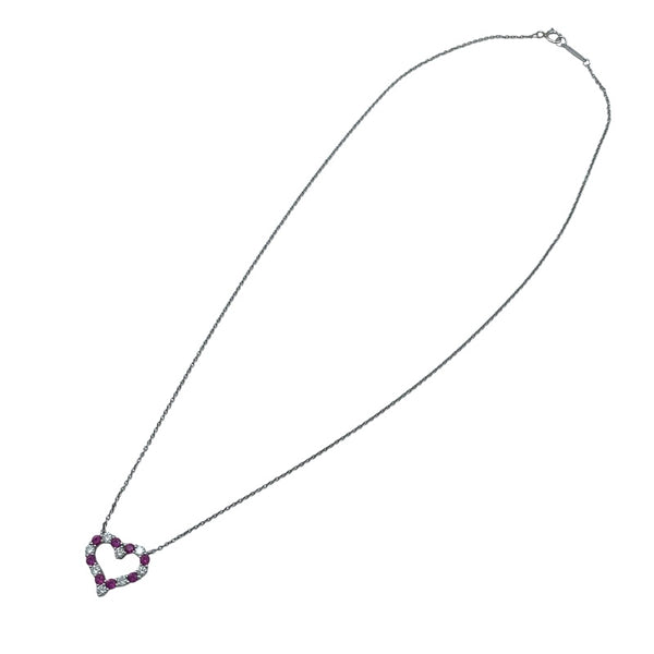 ティファニー TIFFANY＆CO センチメンタルハートネックレス ホワイトゴールド Pt950/ピンクサファイヤ/ダイヤモンド ジュエリー
