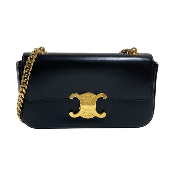 セリーヌ CELINE チェーン ショルダーバッグ クロード 197993 ブラック ゴールド金具 シャイニーカーフ レディース