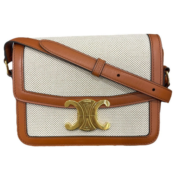 セリーヌ CELINE ティーントリオンフバッグ 188882 ナチュラルxタン GD金具 テキスタイル レディース ショルダーバッグ