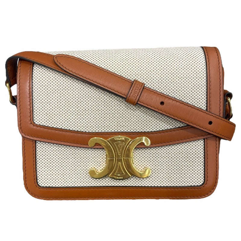 セリーヌ CELINE ティーントリオンフバッグ 188882 ナチュラルxタン GD金具 テキスタイル レディース ショルダーバッグ