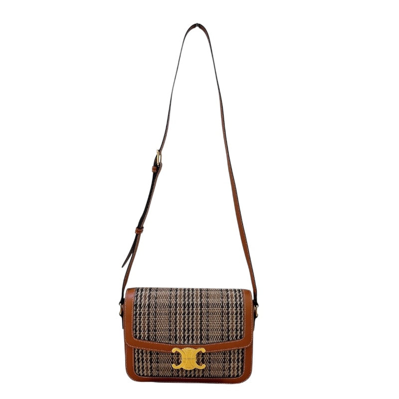 セリーヌ CELINE クラシックトリオンフバッグ 187363 ブラウン/GD金具 ツイード レディース ショルダーバッグ
