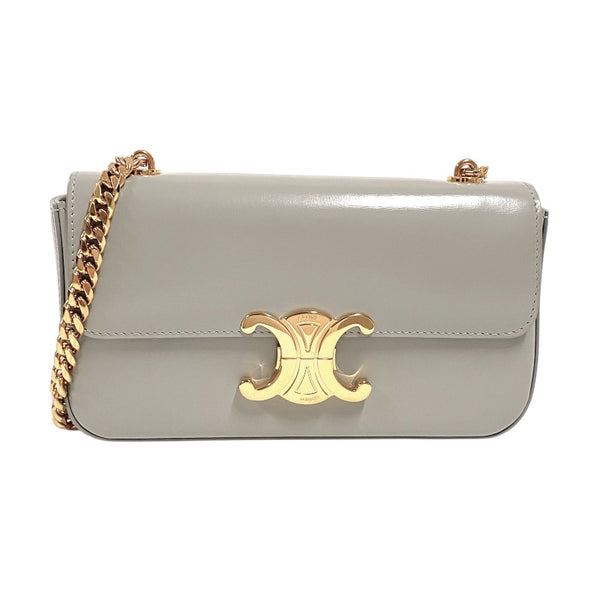 セリーヌ CELINE チェーン ショルダーバッグ クロード 115203 グレー ゴールド金具 シャイニーカーフ レディース