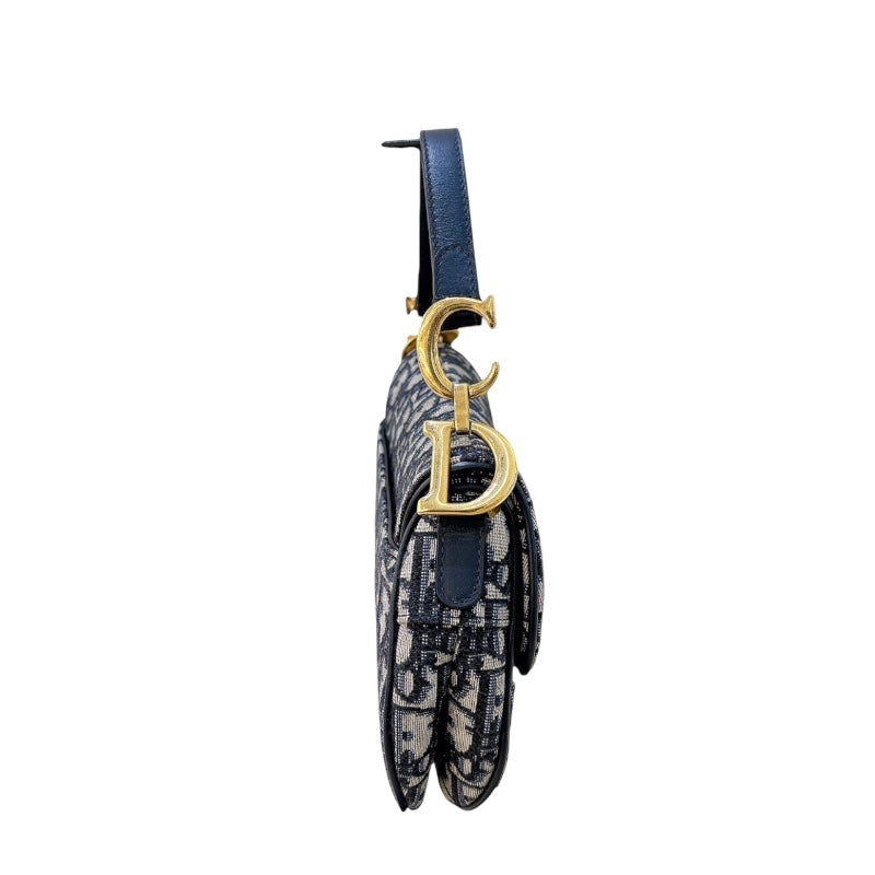 クリスチャン・ディオール Christian Dior サドルバッグ　ミニ M0456CTZQ ネイビー　ゴールド金具 キャンバス レディース ハンドバッグ