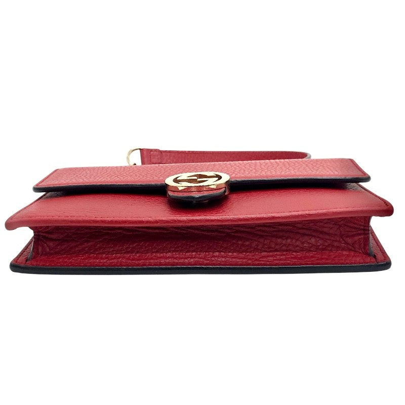 グッチ GUCCI インターロッキング Gチェーンウォレット 510314 レッド×GD金具 レザー/メタル レディース ショルダーバッグ