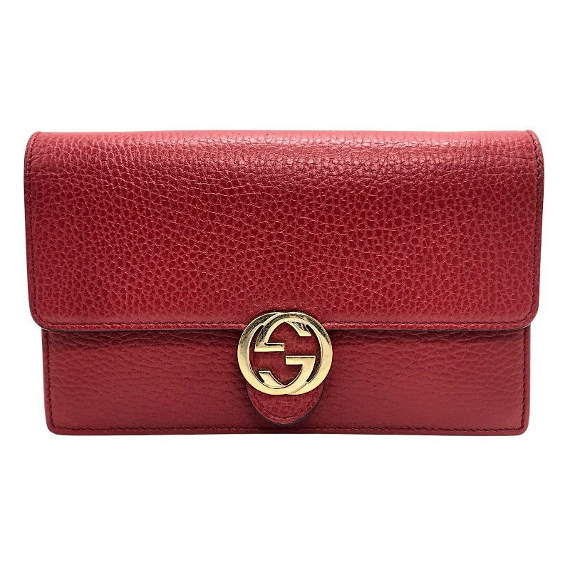 グッチ GUCCI インターロッキング Gチェーンウォレット 510314 レッド×GD金具 レザー/メタル レディース ショルダーバッグ