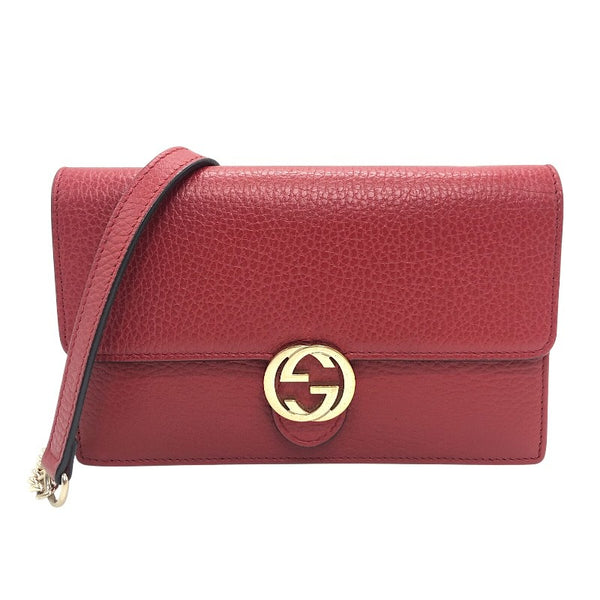 グッチ GUCCI インターロッキング Gチェーンウォレット 510314 レッド×GD金具 レザー/メタル レディース ショルダーバッグ