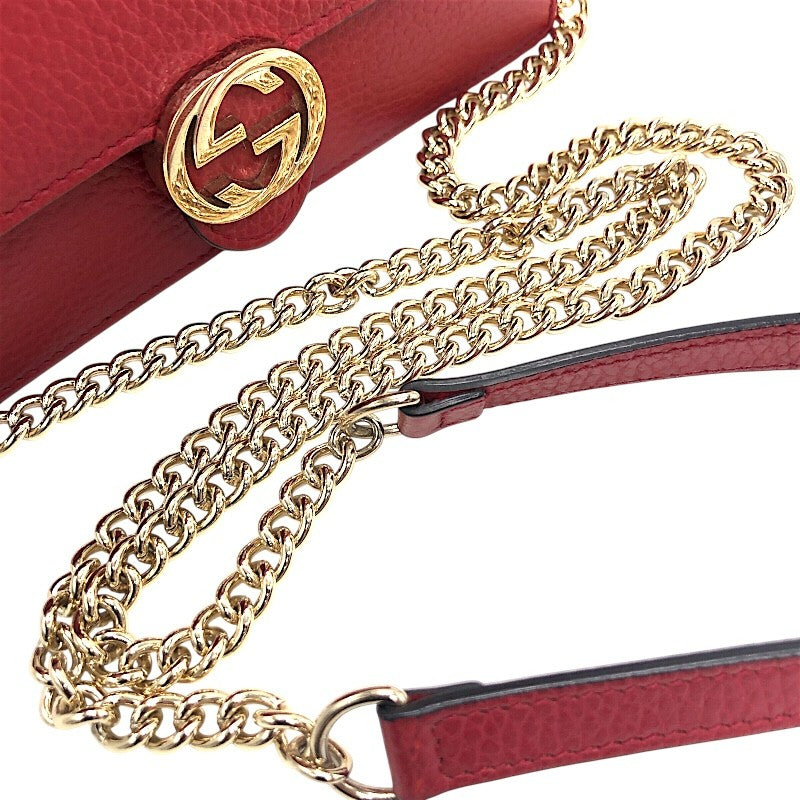 グッチ GUCCI インターロッキング Gチェーンウォレット 510314 レッド×GD金具 レザー/メタル レディース ショルダーバッグ