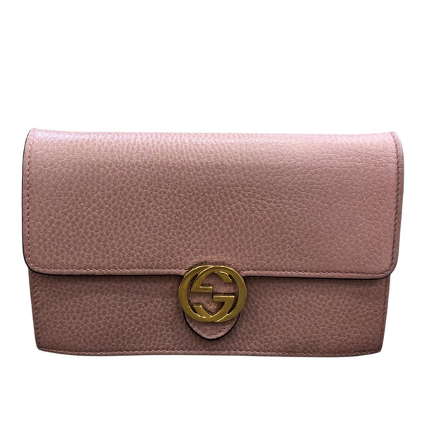 グッチ GUCCI インターロッキングG　チェーンウォレット 510314 ピンク　GD金具 レザー ユニセックス ショルダーバッグ
