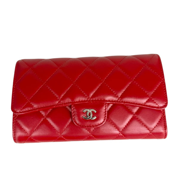 シャネル CHANEL クラシック ロングフラップウォレット レッド ラムスキン レディース 長財布