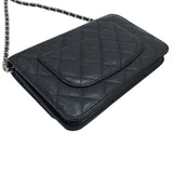 シャネル CHANEL マトラッセ チェーンウォレット A33814 ブラック×SV金具 キャビアスキン レディース ウォレットチェーン