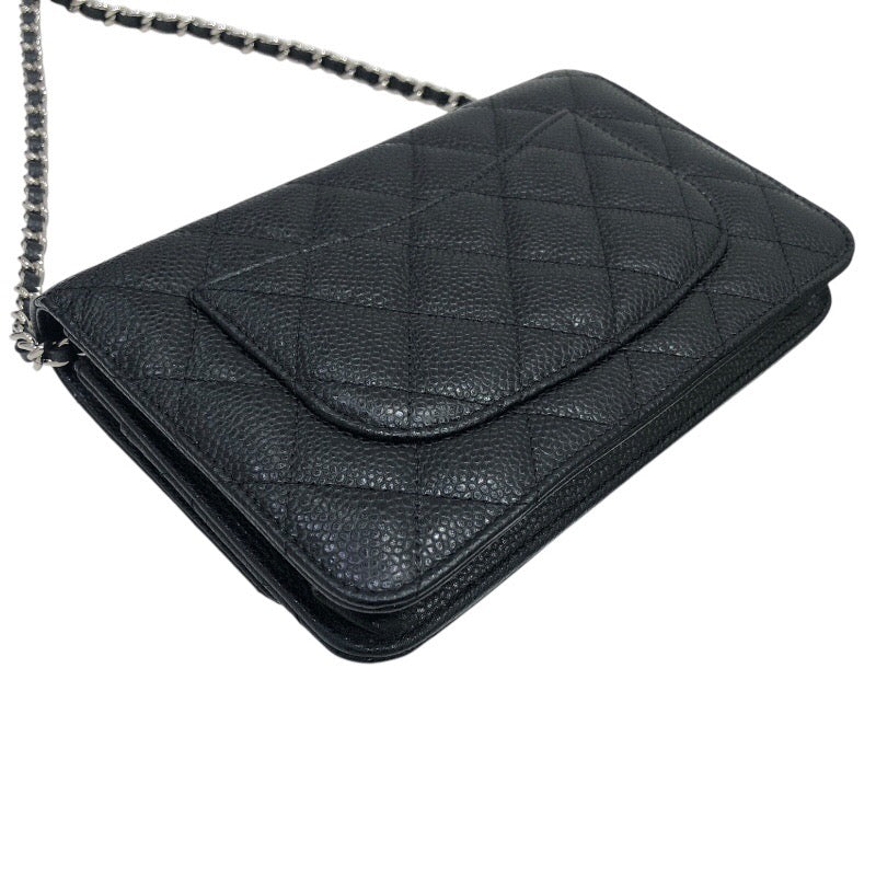 シャネル CHANEL マトラッセ チェーンウォレット A33814 ブラック×SV金具 キャビアスキン レディース ウォレットチェーン