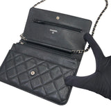 シャネル CHANEL マトラッセ チェーンウォレット A33814 ブラック×SV金具 キャビアスキン レディース ウォレットチェーン