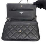シャネル CHANEL マトラッセ チェーンウォレット A33814 ブラック×SV金具 キャビアスキン レディース ウォレットチェーン