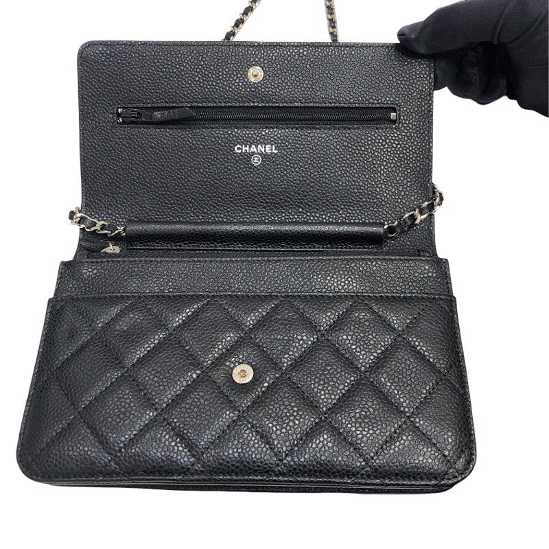 シャネル CHANEL マトラッセ チェーンウォレット A33814 ブラック×SV金具 キャビアスキン レディース ウォレットチェーン