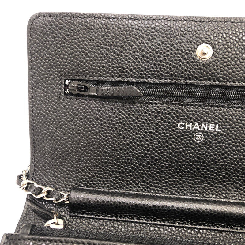 シャネル CHANEL マトラッセ チェーンウォレット A33814 ブラック×SV金具 キャビアスキン レディース ウォレットチェーン