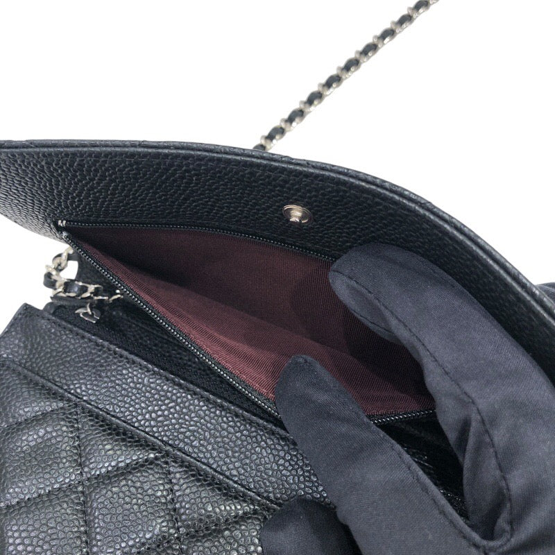 シャネル CHANEL マトラッセ チェーンウォレット A33814 ブラック×SV金具 キャビアスキン レディース ウォレットチェーン