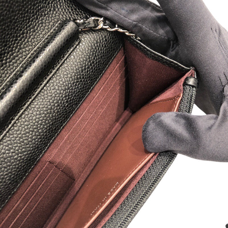 シャネル CHANEL マトラッセ チェーンウォレット A33814 ブラック×SV金具 キャビアスキン レディース ウォレットチェーン