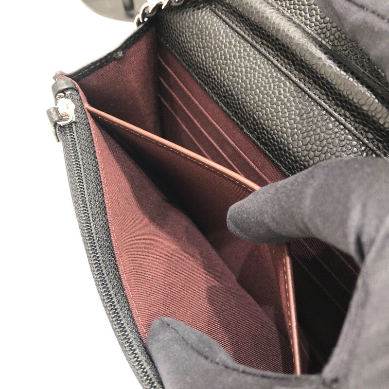シャネル CHANEL マトラッセ チェーンウォレット A33814 ブラック×SV金具 キャビアスキン レディース ウォレットチェーン